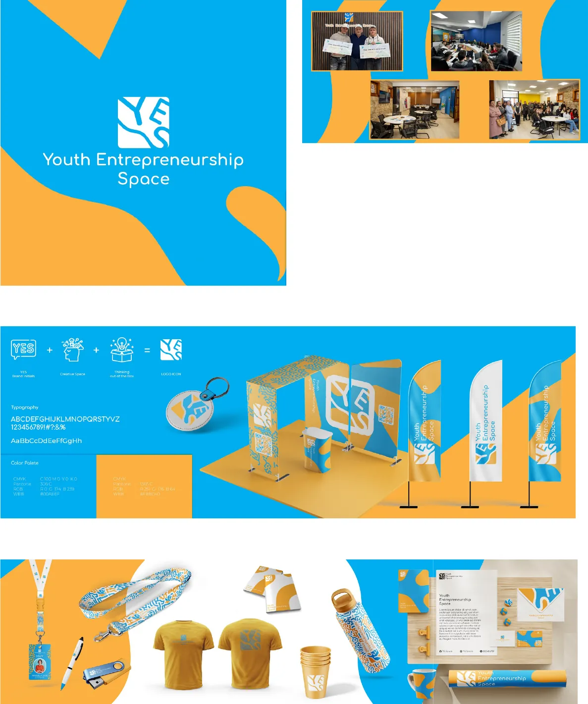 YES Centers rebranding: logo, centre photos, branded booth and merchandise