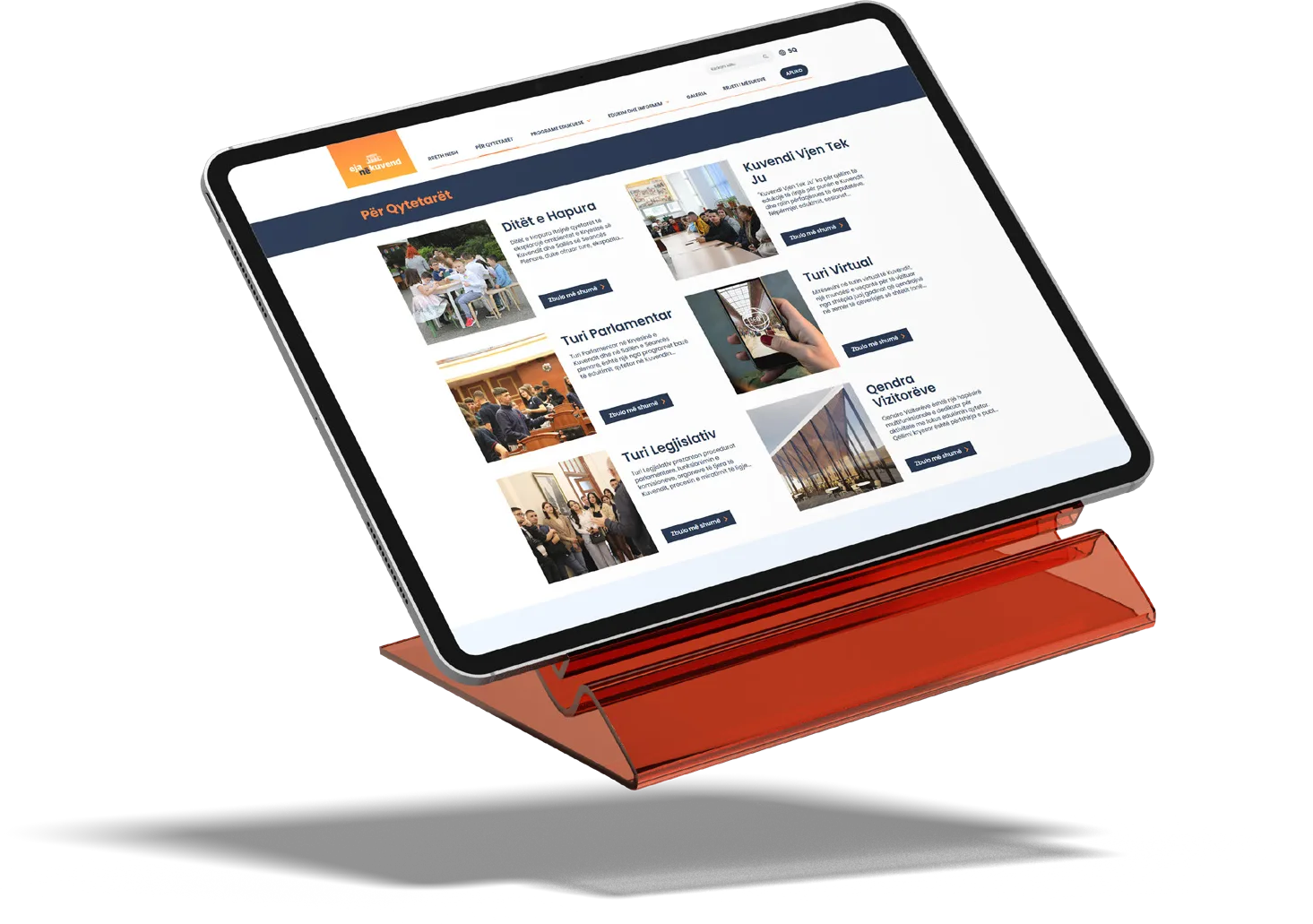 The “For citizens” page of the platform on a tablet stand