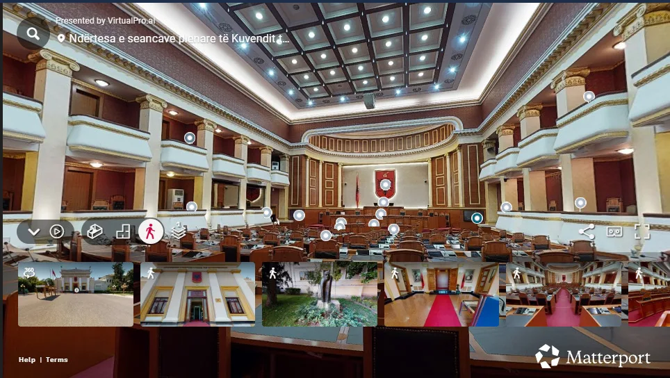 The 360° virtual tour inside the plenary hall of the Parliament of Albania